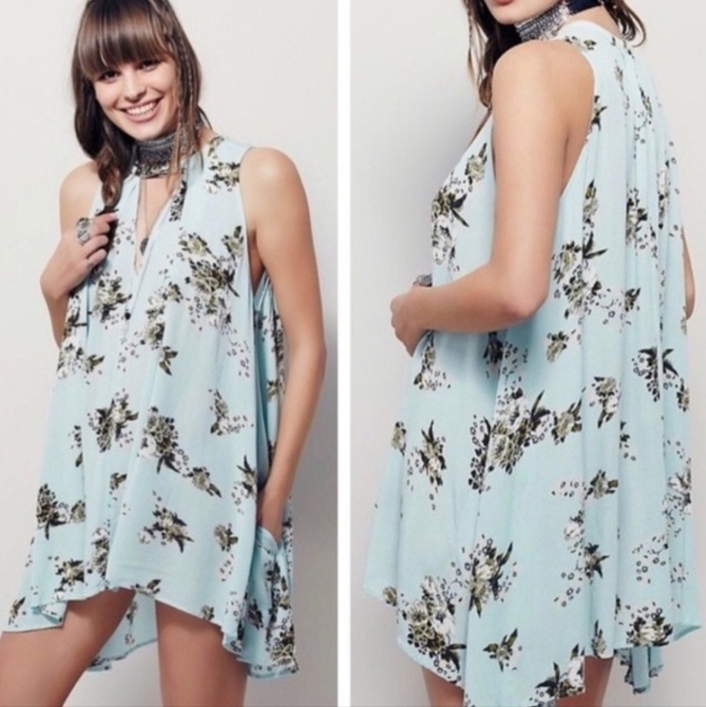 Free‎ People Mint Green Floral Tunic Dress S